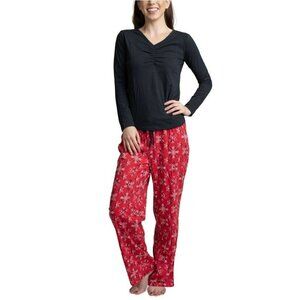 Goodnight Kiss Womens Small Pajama Pants & Boxer Shorts Set Plaid Snowflake 1312